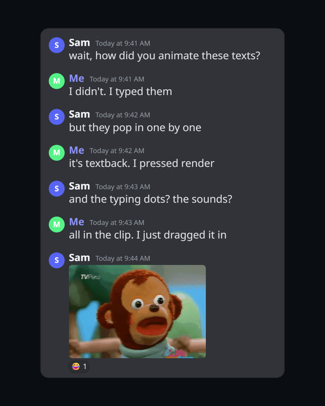 One chat in Textback's Discord style