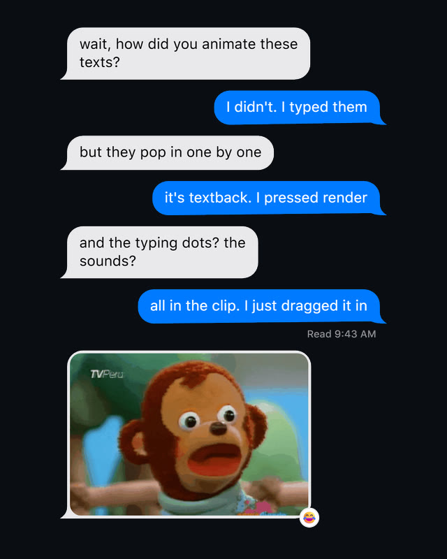 One chat in Textback's iMessage style