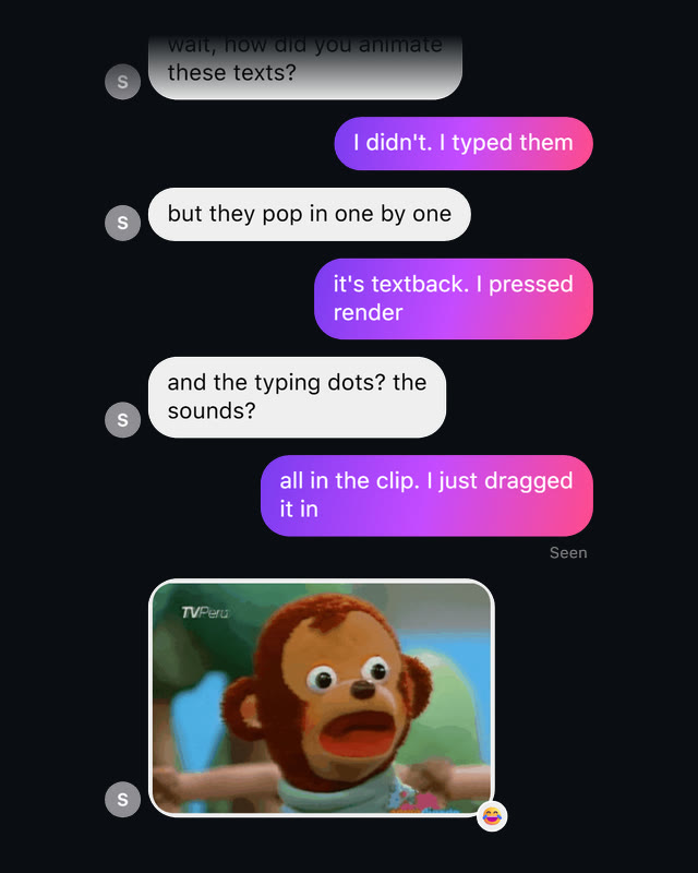 One chat in Textback's Instagram style